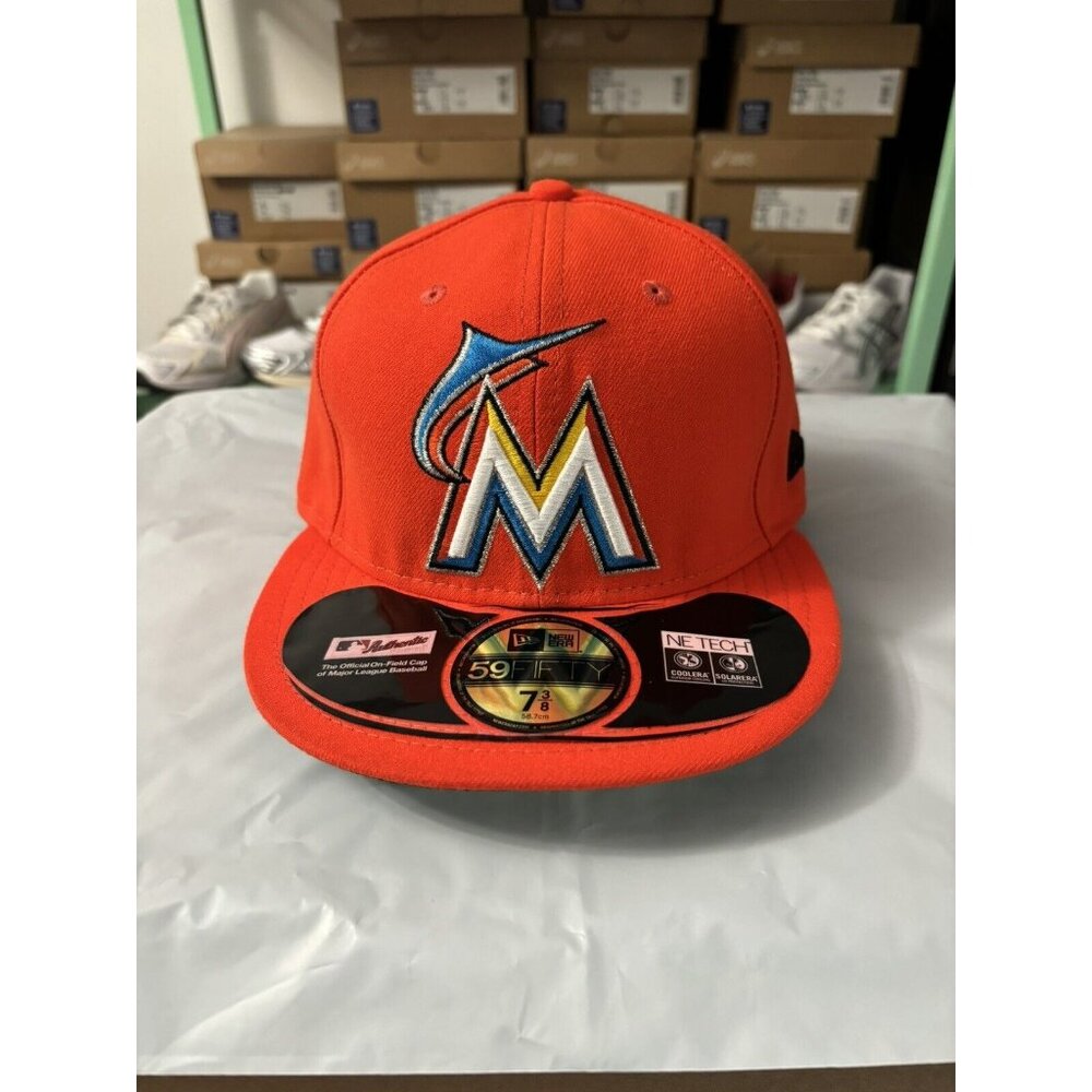 New Era MLB Authentic On Field 59FIFTY Miami Marlins  Fitted Hat Mens Size 7 3/8